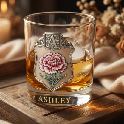 Personalized Birth Flower Whiskey Glass