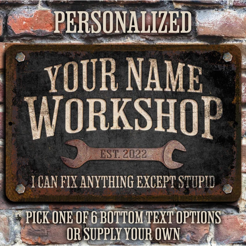 Custom Workshop Sign, Dad's Workshop, Metal Garage Sign