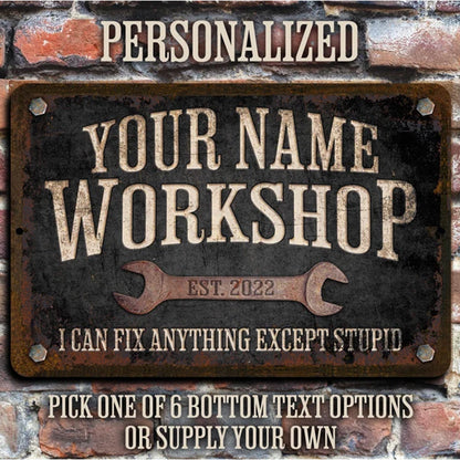 Custom Workshop Sign, Dad's Workshop, Metal Garage Sign