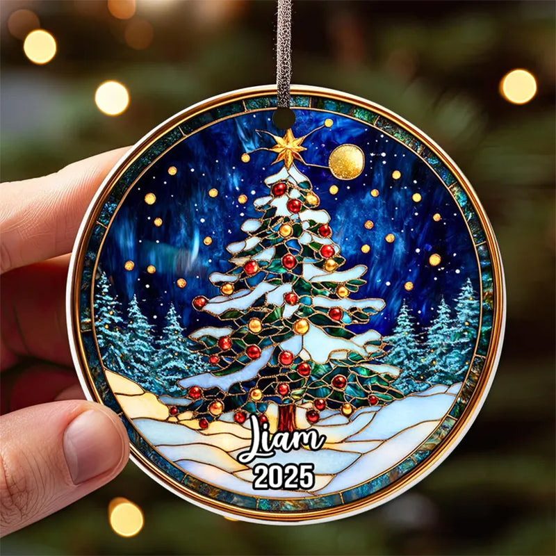 Personalized Christmas Tree Stained Glass Ornament 2025