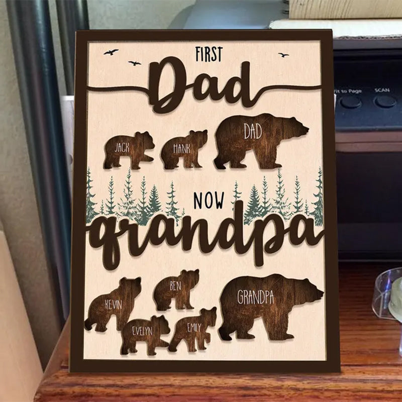 Personalized Papa Bear Sign With Kids Name, Custom First Dad Now Grandpa Sign