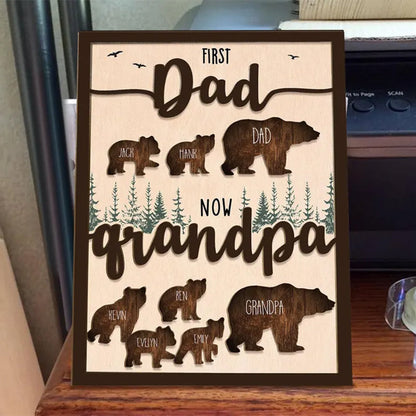 Personalized Papa Bear Sign With Kids Name, Custom First Dad Now Grandpa Sign
