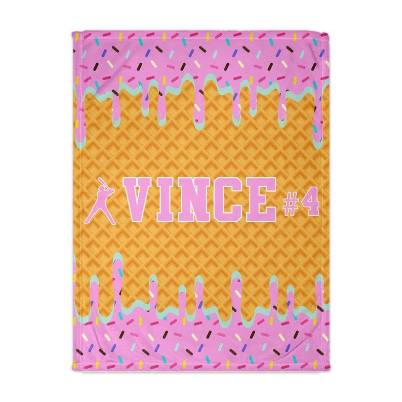 Personalized Baseball Blanket, Custom Ice Cream Drip Throw
