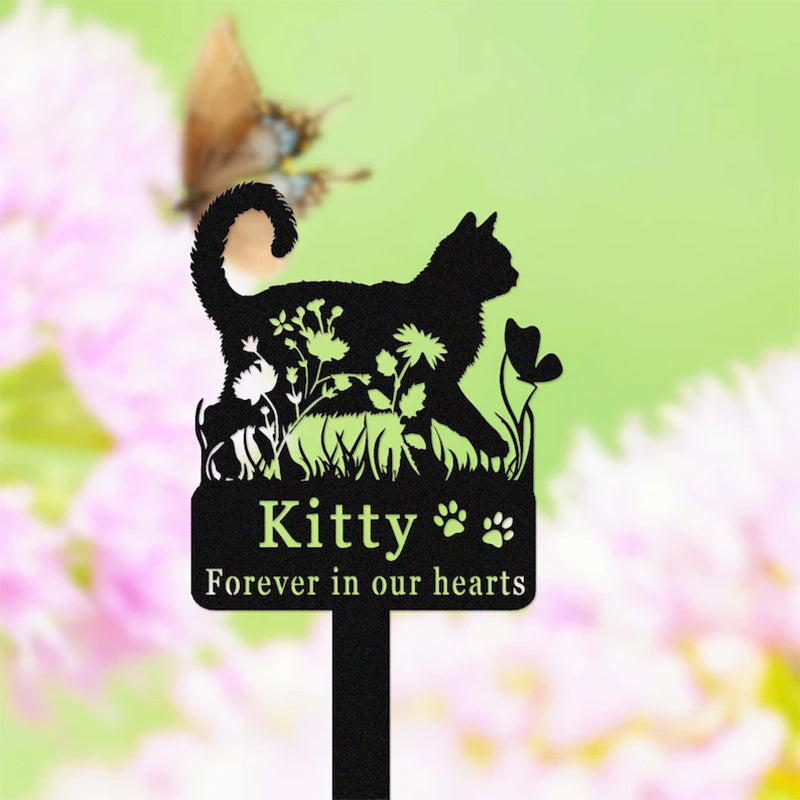 Personalized Metal Cat Stake, Cat Memorial Stake with Flowers