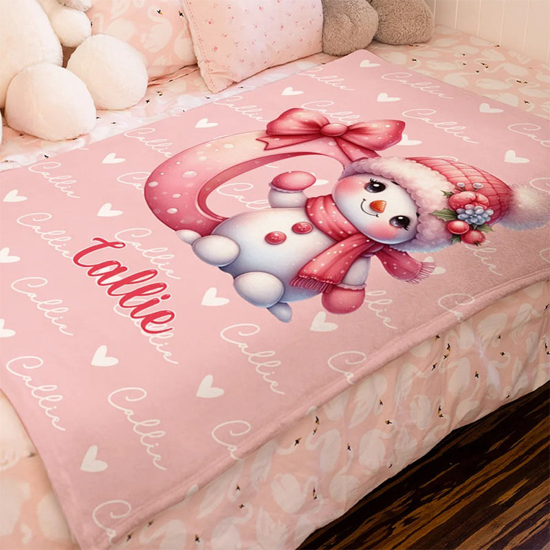 Personalized Santa Hat Snowman Initial Blanket