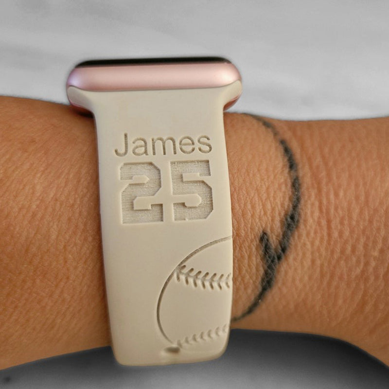 Personalized Watch Band for Apple, Samsung BASEBALL MOM Engraved Silicone Sports Band