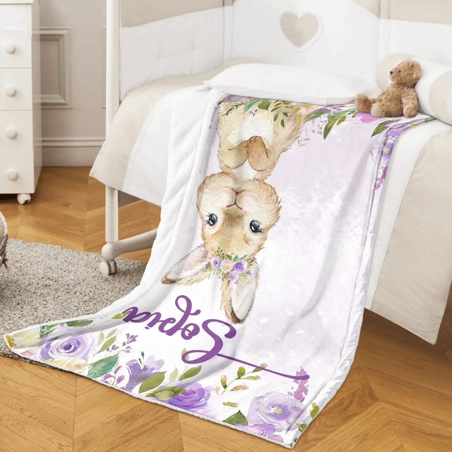 Personalized Rabbit Print Easter Blanket with Name