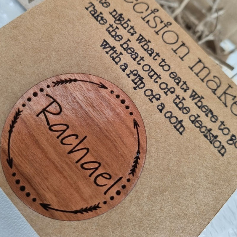 Decision Maker Coin - Decision Flip Coin Personalised |Couples Decision Making | Wooden coin with names