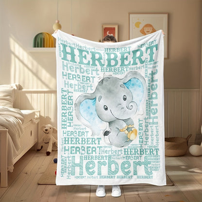 Adorable Smiling Little Elephant Green Full Screen Text Cute Cartoon Creative Name Blanket