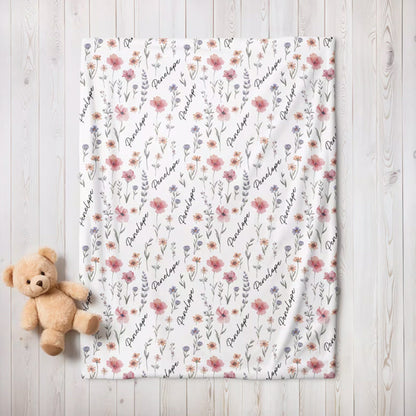 Personalized Wildflower Baby Blanket, Custom Baby Name Blanket