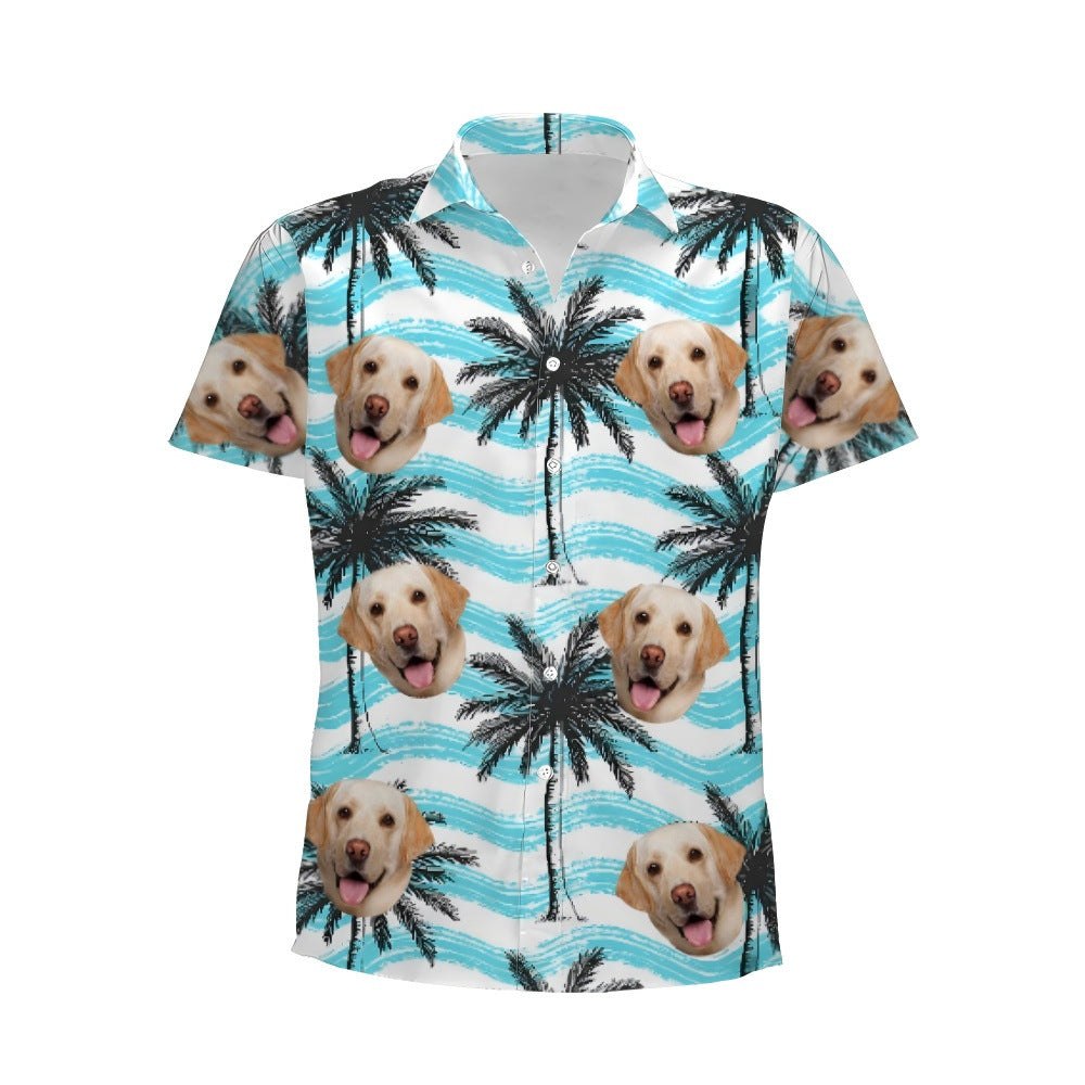 Personalized Photo Hawaiian Shirt Custom Dog Cat Face Holiday Tropical Pattern Shir