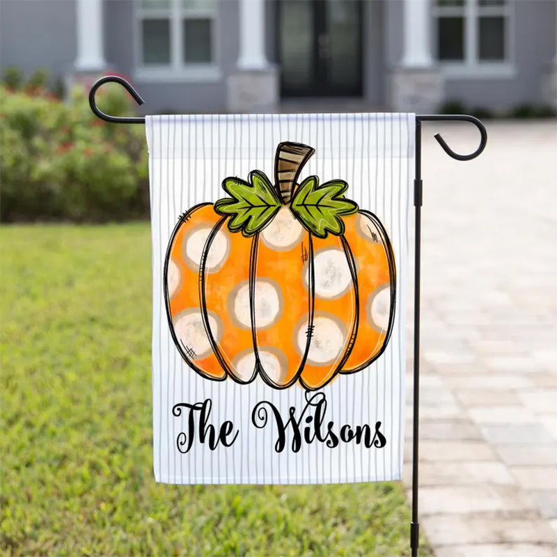 Halloween Garden Flag Outdoor Display Family Name Custom Design Watercolor Pumpkin Fall