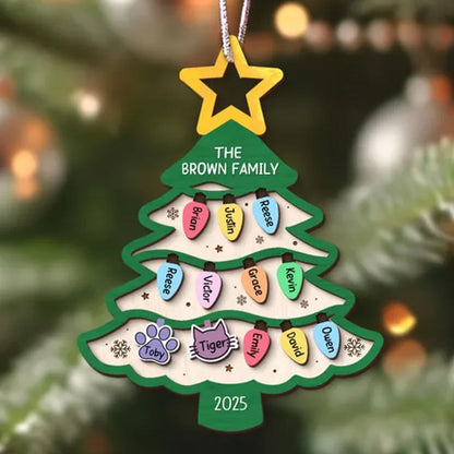 Personalized Family Tree Ornament 2025, Custom Family With Pet Ornament