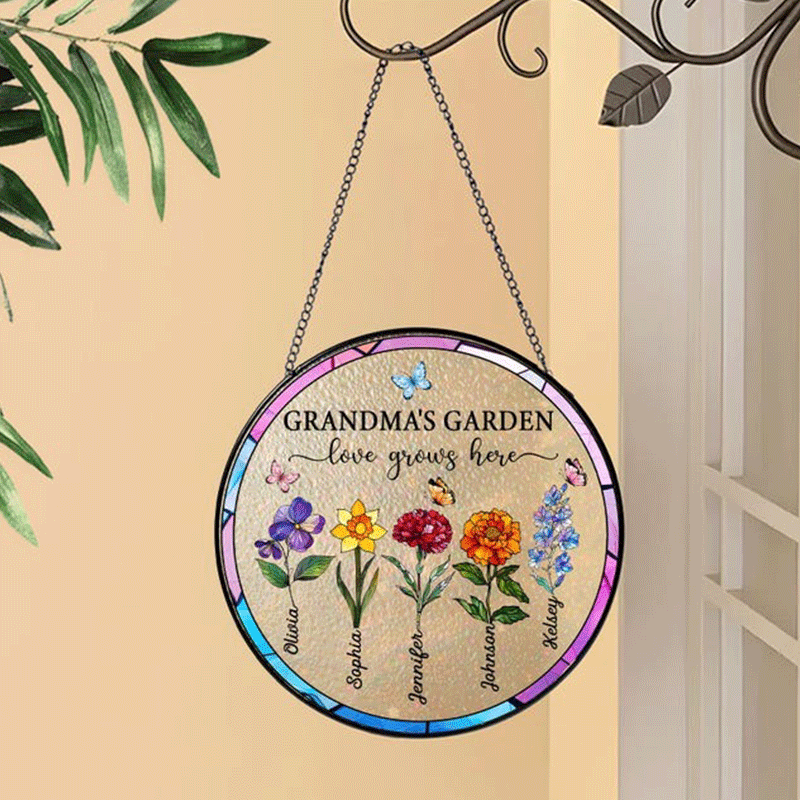 Suncatchers Stained Glass Flower, Personalized Grandma's Garden Suncatcher