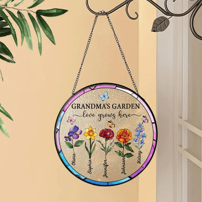 Suncatchers Stained Glass Flower, Personalized Grandma's Garden Suncatcher