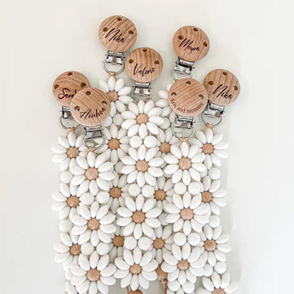 Personalized Flower Beaded Pacifier Clip Wooden Engraving