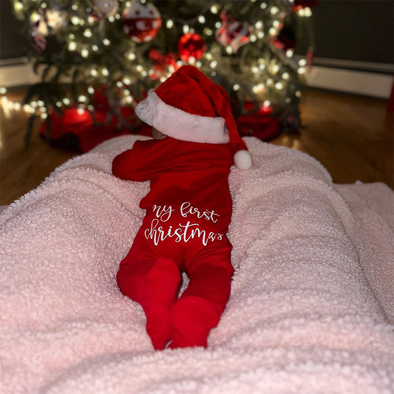 Personalized Baby First Christmas Cozy Soft Long Sleeve Romper