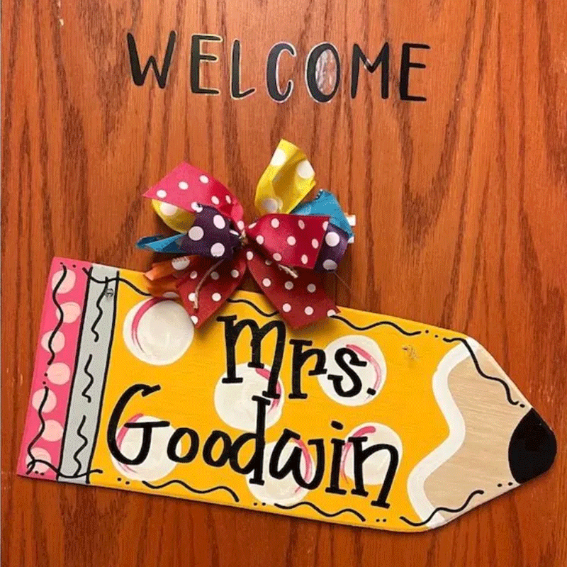 Monogrammed Teachers Pencil. door hanger Teacher Appreciation