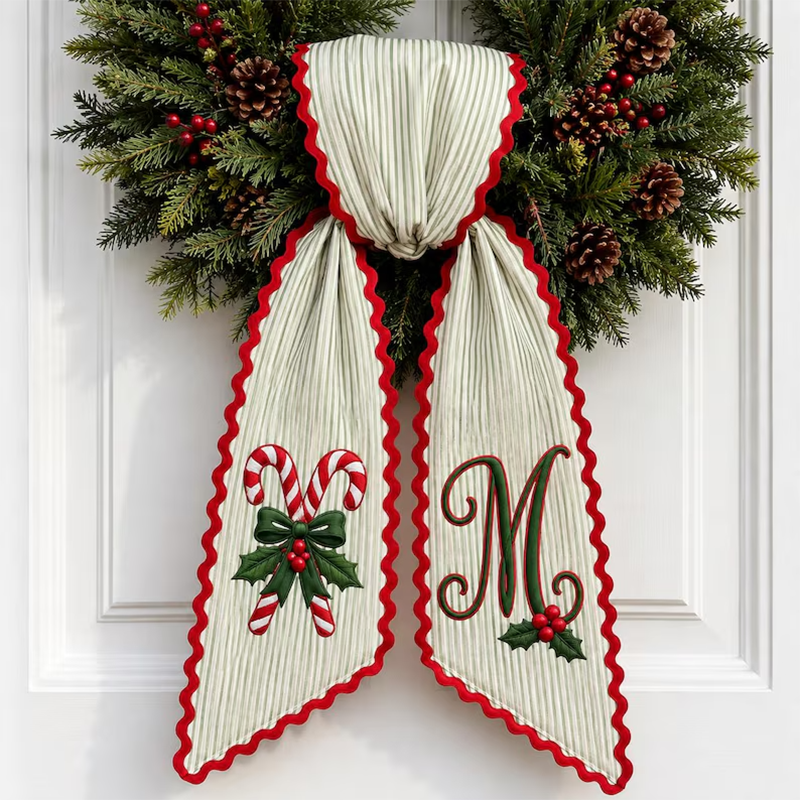 Personalized Candy Cane Wreath Bow