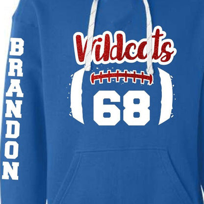 Football Hoodie with lace up front and football laces with name in glitte