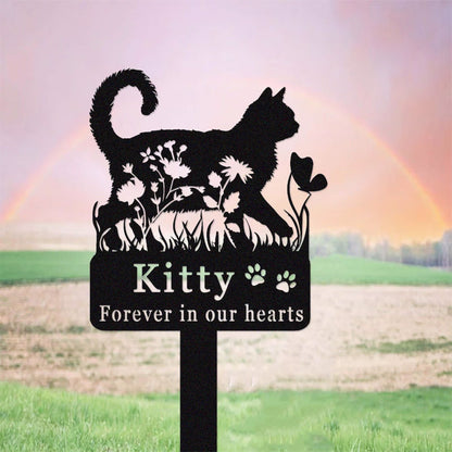 Custom Cat Memorial Stake,Cat Grave Marker,Metal Cat Garden Stake with Flowers