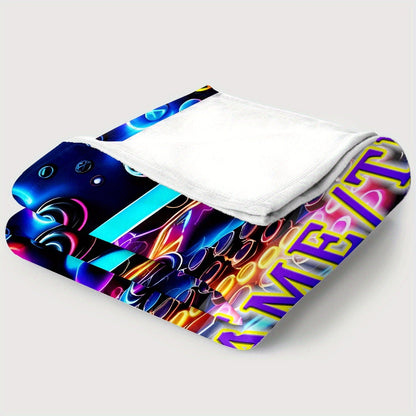 Customizable Gamer's Flannel Blanket with Vibrant Neon Gamepad Design