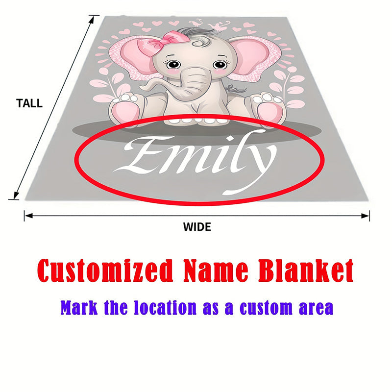 Custom Name Personalized Elephant Flannel Throw Blanket