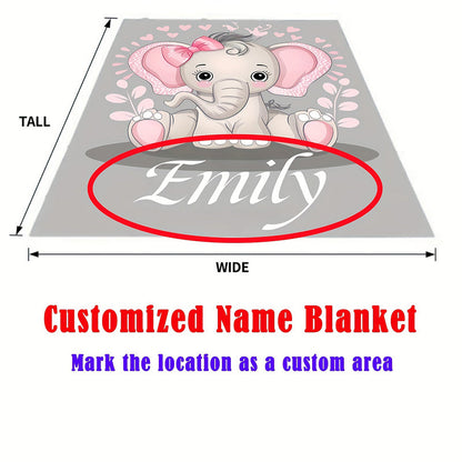 Custom Name Personalized Elephant Flannel Throw Blanket