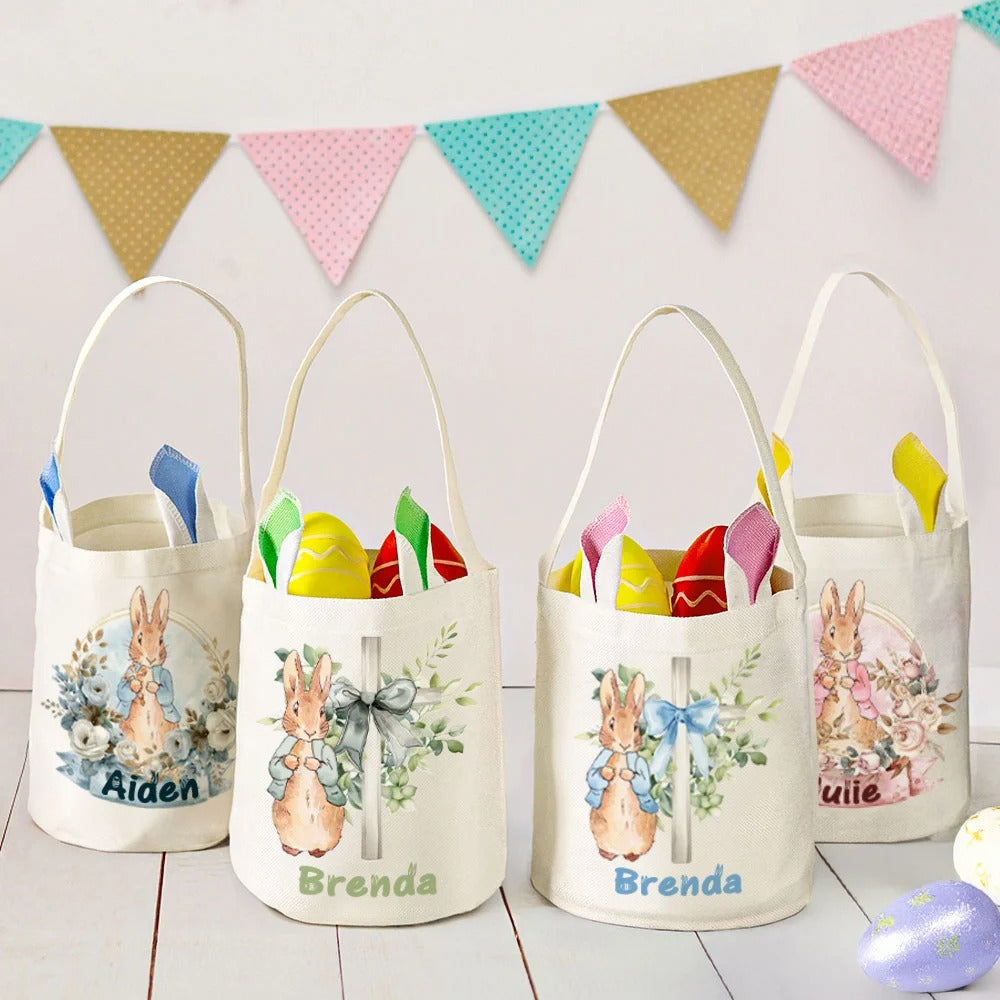 Personalized Floral Cross Peter Rabbit Ears Easter Basket