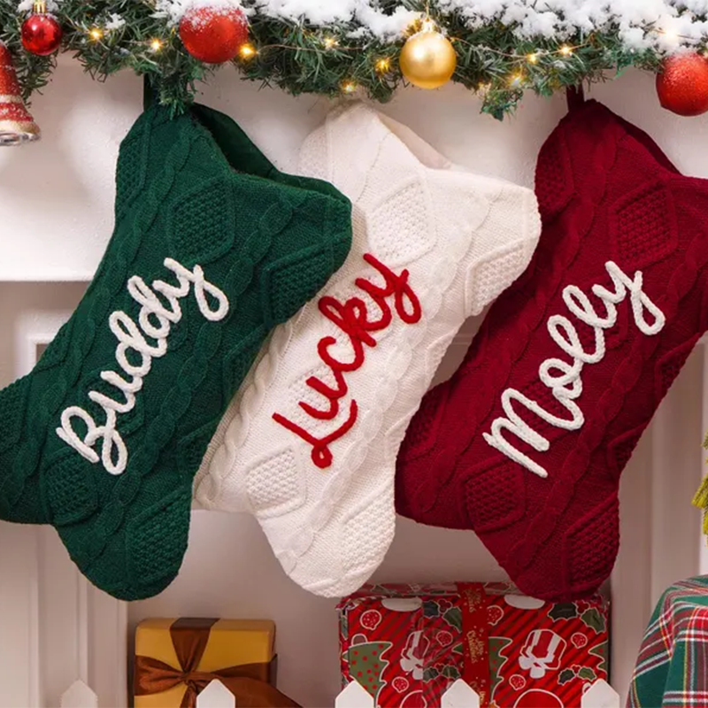 Personalized Christmas Stockings, Knitted Family Stockings with Name