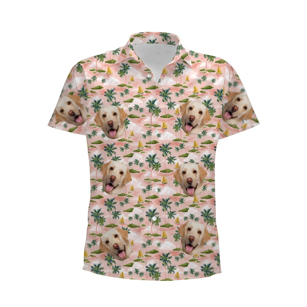 Personalized Photo Hawaiian Shirt Custom Dog Cat Face Holiday Tropical Pattern Shir