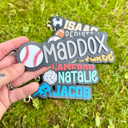 Softball Baseball Volleyball Football Dance Wrestling Track Soccer Cheerleading Personalized 3D Bag Tag Keychain