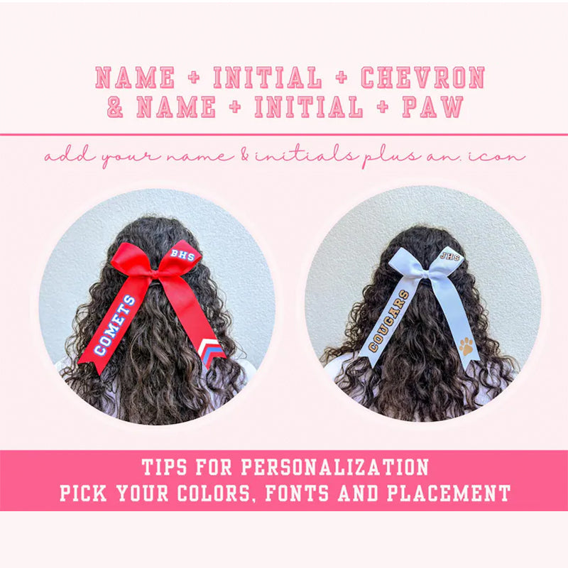 Cheer Game Day Long Tail Hair Bow, Personalized with your team colors and name