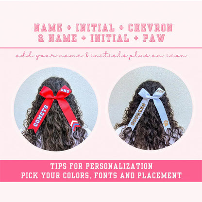 Cheer Game Day Long Tail Hair Bow, Personalized with your team colors and name