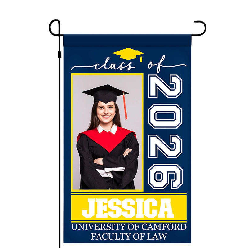 Personalized Graduation Garden Flag w/ Photo, Name & School Name