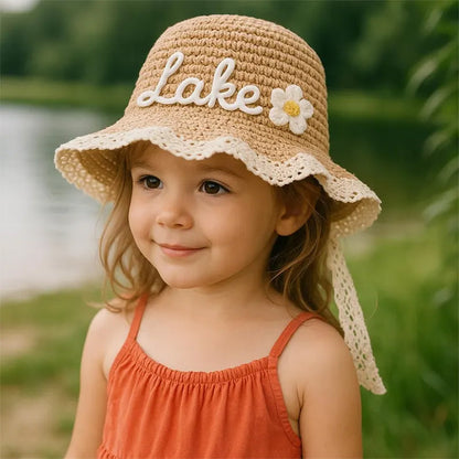 Personalized Kids Straw Hat with Name,Custom Name Baby Sun Hat