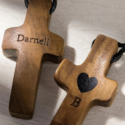 Personalized Wooden Cross Heart Keychain
