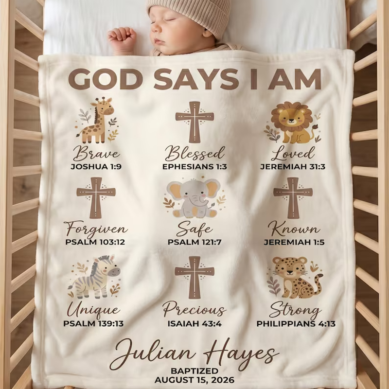 Personalized Christian Baby Blanket, Custom Baptism Gift Boy Girl