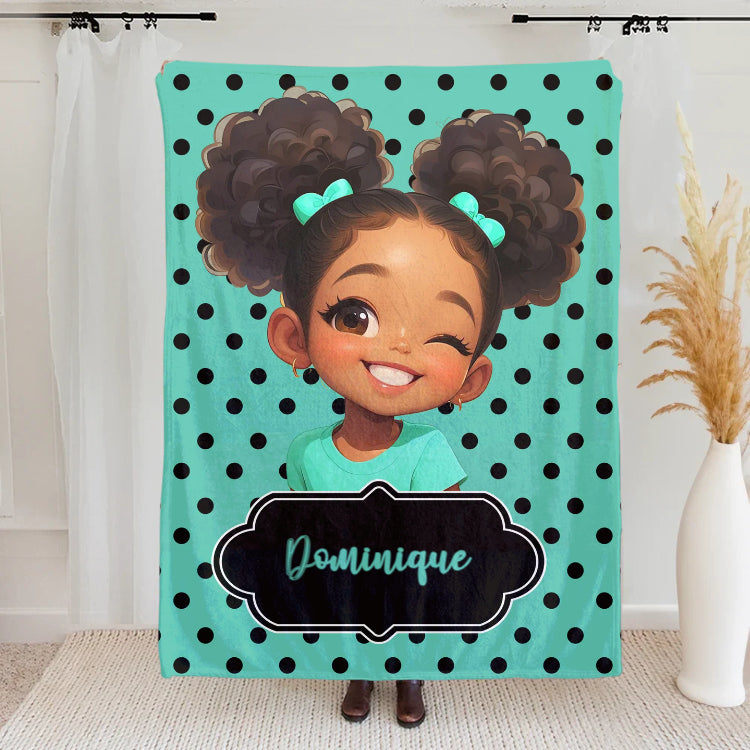 Personalized Polka Dots Cute Cartoon Little Girl Soft Throw Blanket