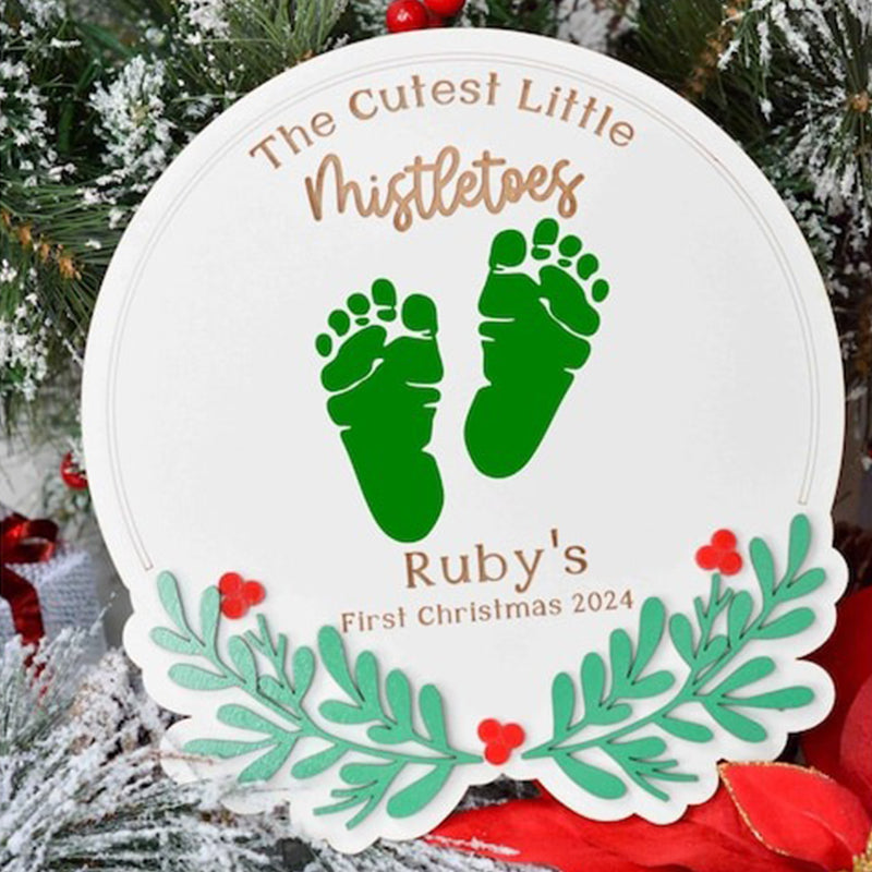 Baby Footprint Mistletoes Christmas Sign DIY Baby's First Christmas