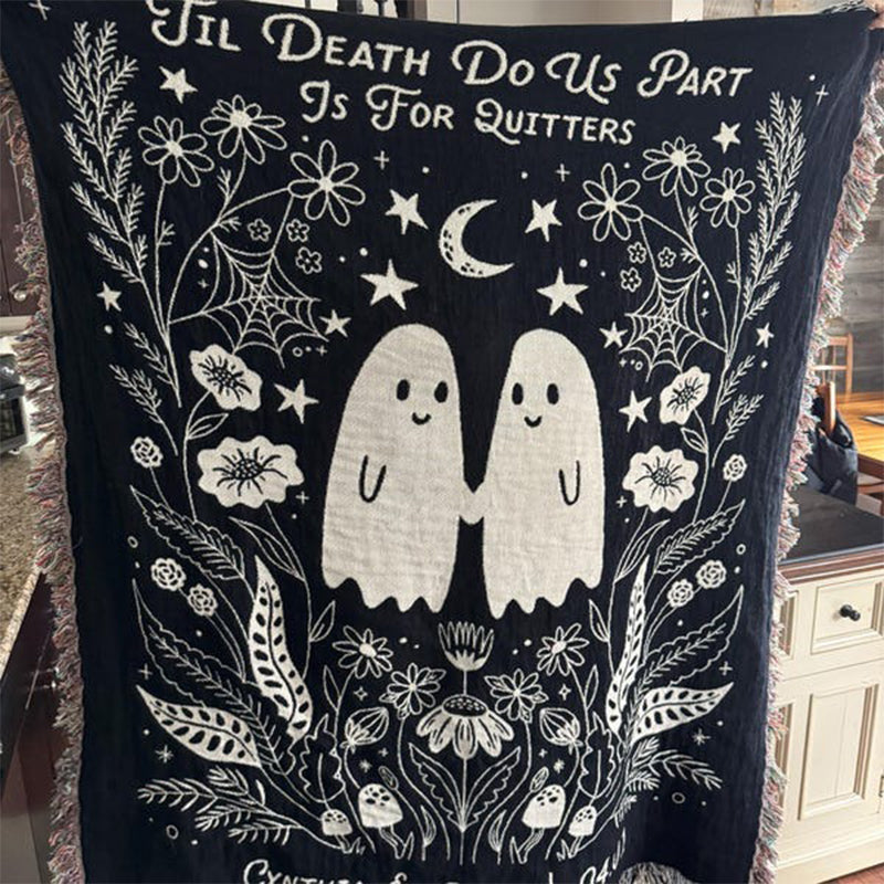 Til Death Blanket: Ghosts Woven Throw, Unique Spooky Couple Gift