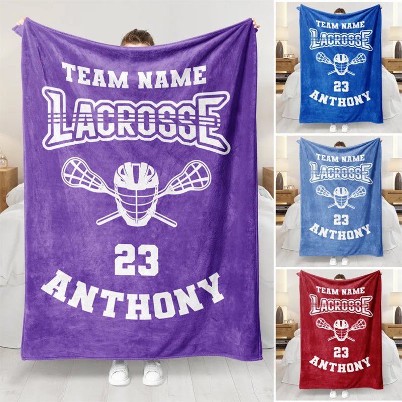 Personalized Lacrosse Blanket - Custom Name, Team Name & Number Fleece Sherpa Throw Blanket