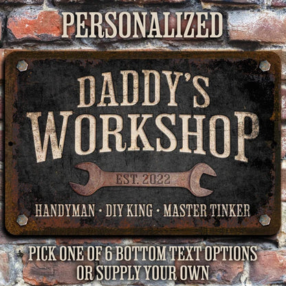 Custom Workshop Sign, Dad's Workshop, Metal Garage Sign