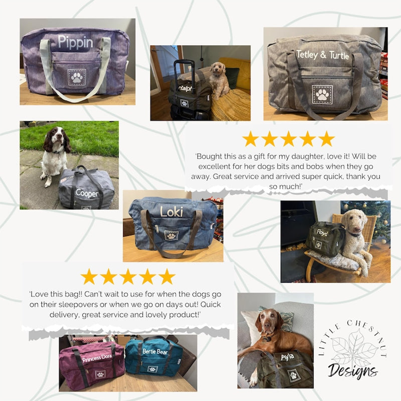 Personalised Pet Dog Travel Bag Holdall For Weekend Dog Cat Paw Print Name