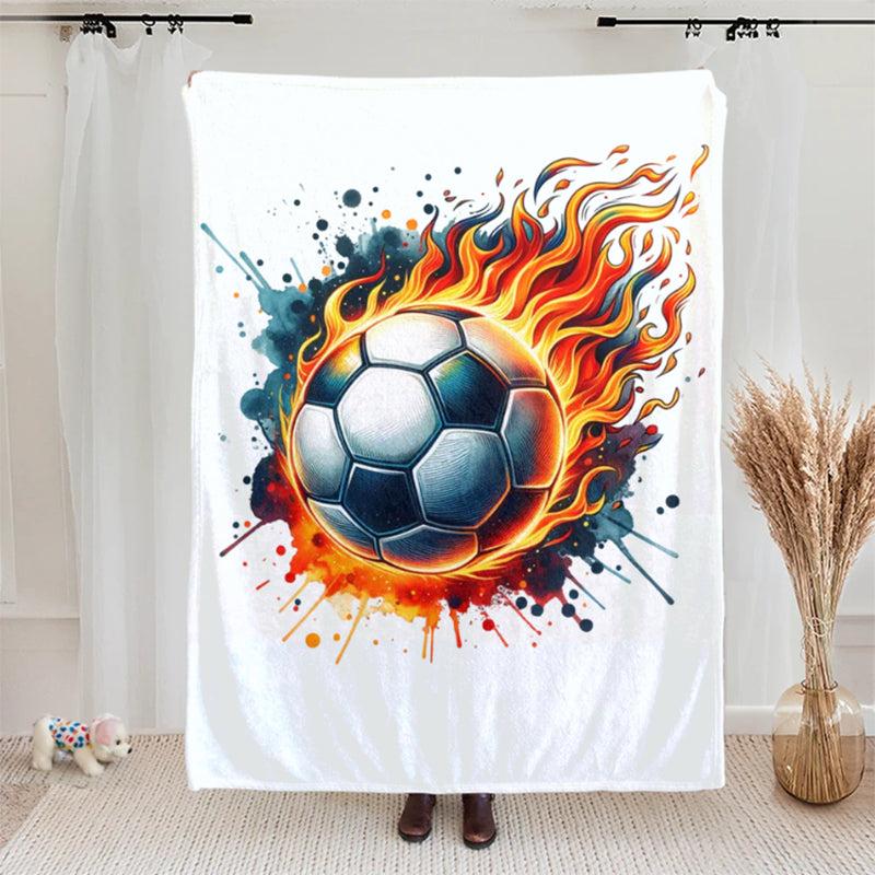 Personalized Flaming Basketball Football Sports Ball Design Blanket