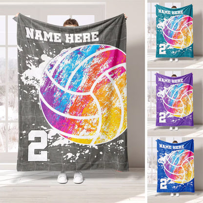 Personalized Volleyball Blanket, Custom Name Number Soft Cozy Sherpa Fleece Throw Blankets