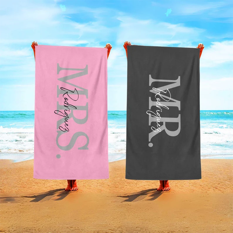 Mr & Mrs Beach Towel, Custom Name Beach Towel, Honeymoon Gift