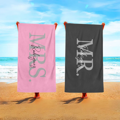 Mr & Mrs Beach Towel, Custom Name Beach Towel, Honeymoon Gift