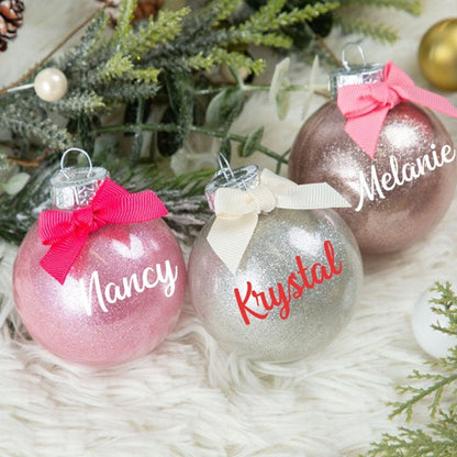 Personalized Glitter Christmas Ball Ornament, Name Bauble Ornament