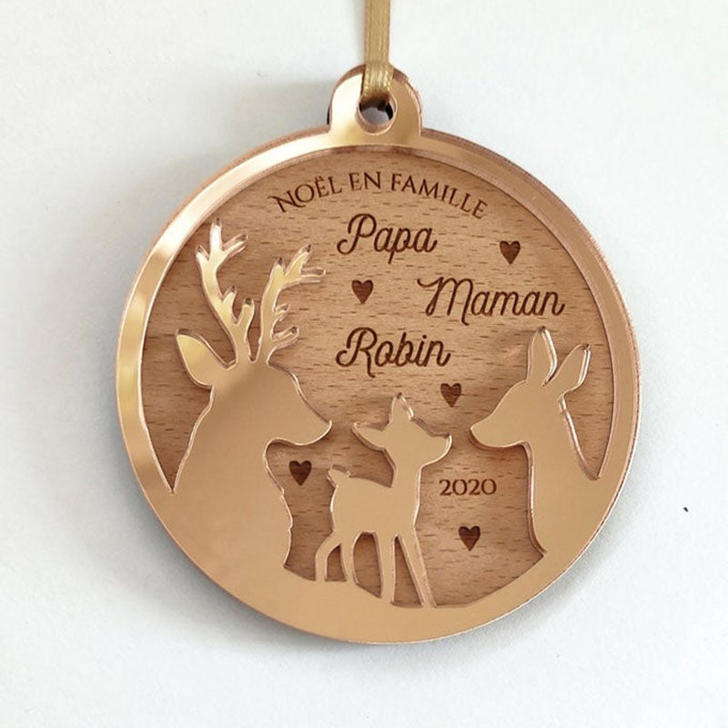 Personalized Christmas bauble - Deer family, doe, fawn - Family Christmas
